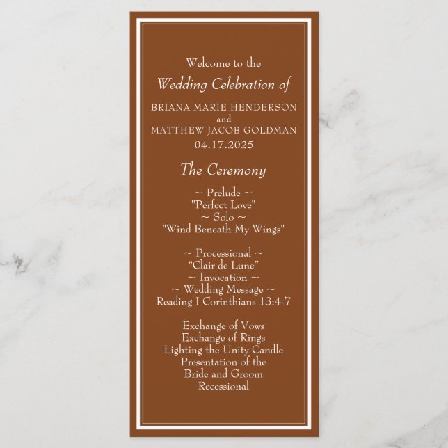Programa de Casamento Marrom Minimalista Moderno (Frente)