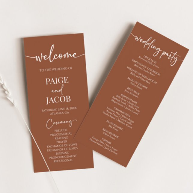 Programa de Casamento Minimalista Brown Boho (Criador carregado)