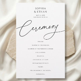 Programa de Casamento Minimalista Caligrafia Branc