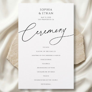 Programa de Casamento Minimalista Caligrafia Branc