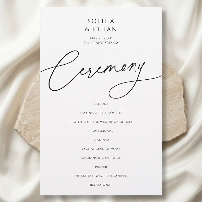 Programa de Casamento Minimalista Caligrafia Branc (Criador carregado)