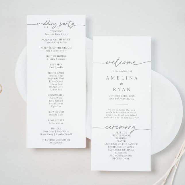 Programa de Casamento Minimalista Cinza Suave (Criador carregado)