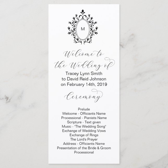 Programa de Casamento Minimalista com Inicial de M (Frente)