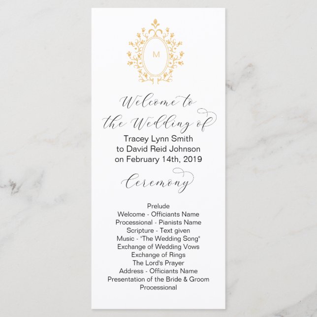 Programa de Casamento Minimalista com Inicial Mono (Frente)
