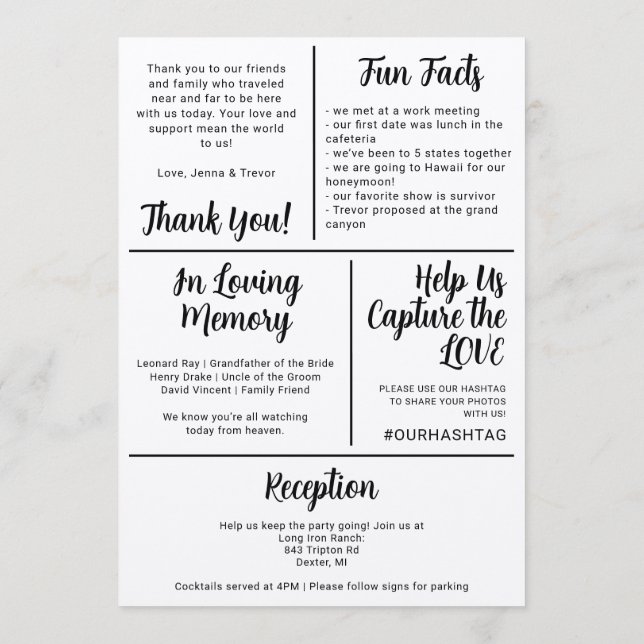 Programa de Casamento Minimalista Divertido Sobre  (Verso)