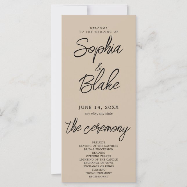 Programa de Casamento Minimalista Moderno em Vanil (Frente)