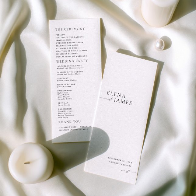 Programa de Casamento Minimalista Moderno Preto e  (Modern Minimalist Black & White Wedding Program)