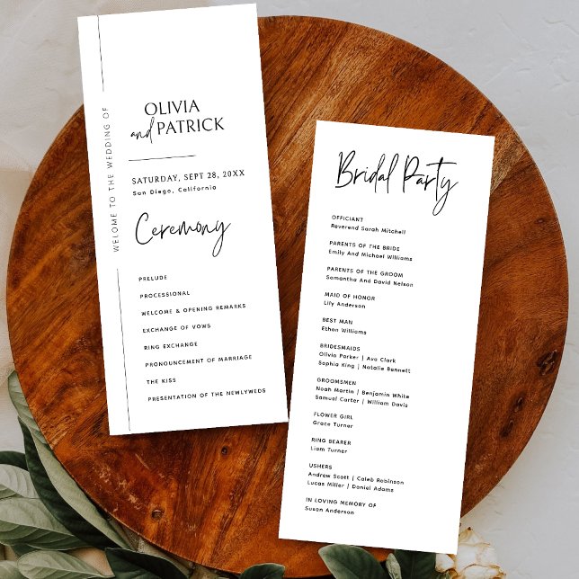 Programa de Casamento Minimalista Moderno Simples  (Simple elegant modern minimalist wedding program guides your ceremony with clean, timeless style.)