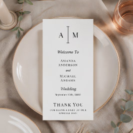 Programa de Casamento Minimalista Monograma Preto 