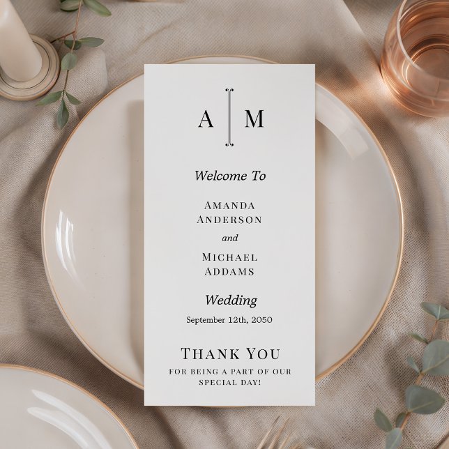 Programa de Casamento Minimalista Monograma Preto  (Criador carregado)