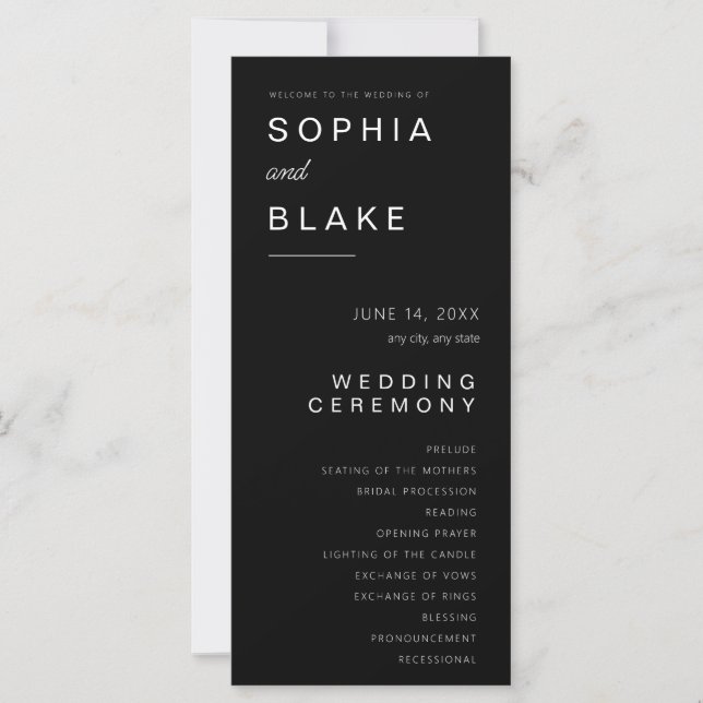 Programa de Casamento Minimalista Preto Simples (Frente)