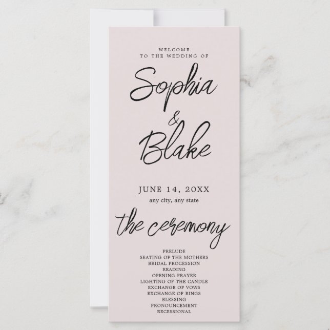 Programa de Casamento Minimalista Rosa Cinza Moder (Frente)