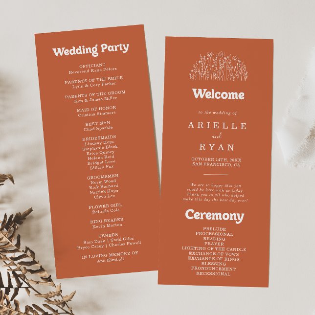Programa de Casamento Minimalista Terracota com Fl (Criador carregado)