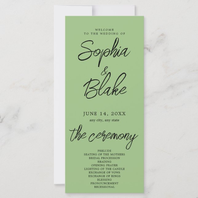 Programa de Casamento Minimalista Verde Salvia Mod (Frente)