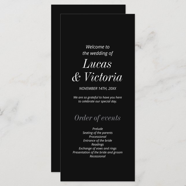 Programa de Casamento Mínimo Branco e Negro (Frente/Verso)