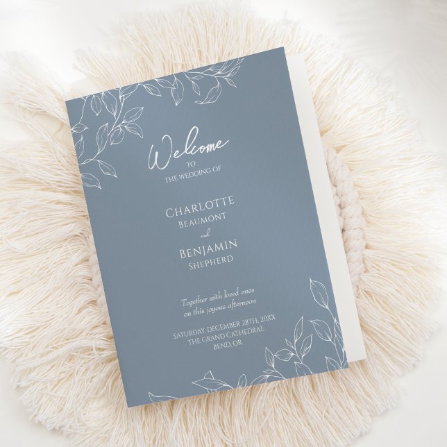 Programa de Casamento Mínimo de Folha Dusty Blue (Criador carregado)
