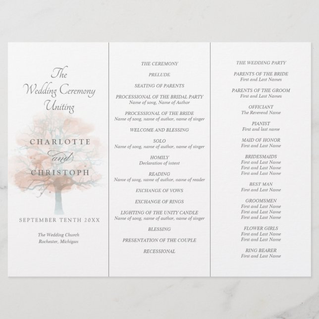 Programa de casamento Misty tree Tri-Fold (Frente)