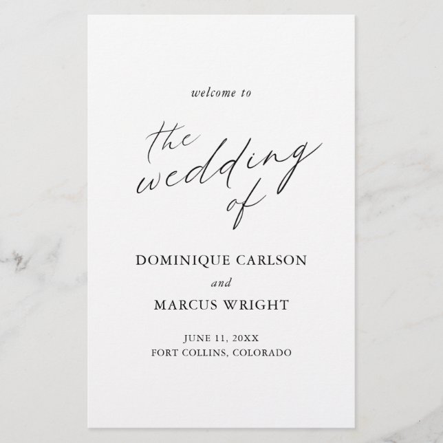 Programa de Casamento Moderno com Caligrafia Elega (Frente)