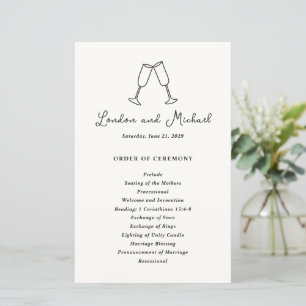 Programa de Casamento Moderno com Flutes Desenhada