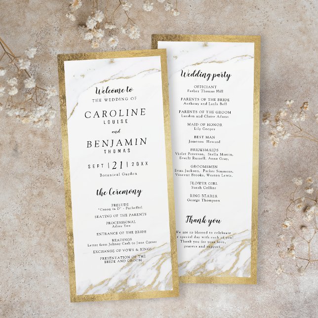 Programa de casamento moderno de luxo de ouro puro (Faux gold marble luxury modern wedding program)