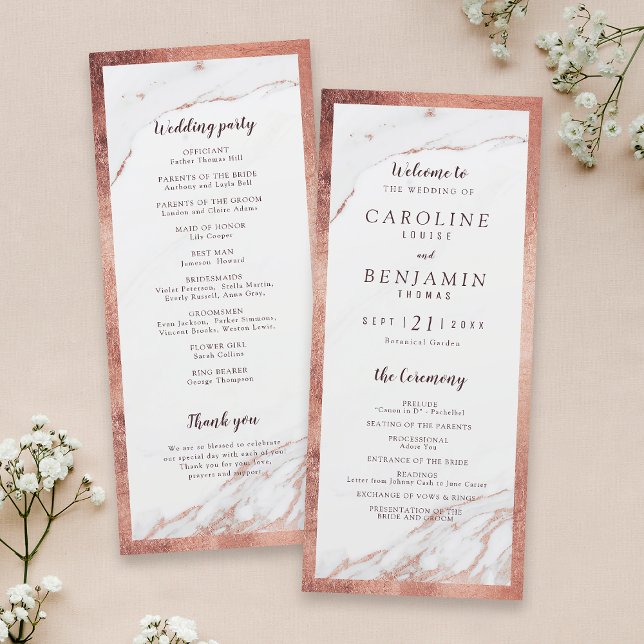 programa de casamento moderno de luxo rosa (Rose gold marble luxury modern wedding program)