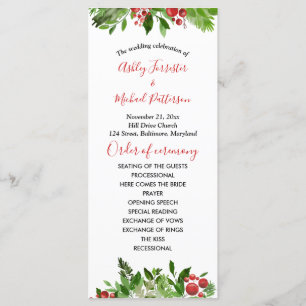 Programa de Casamento Moderno de Natal com Folhas