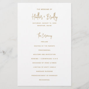 Programa de Casamento Moderno Dourado Minimalista