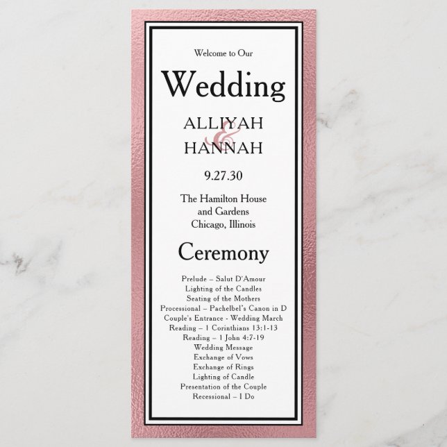 Programa de Casamento Moderno Dourado Rosa LGBTQ (Frente)