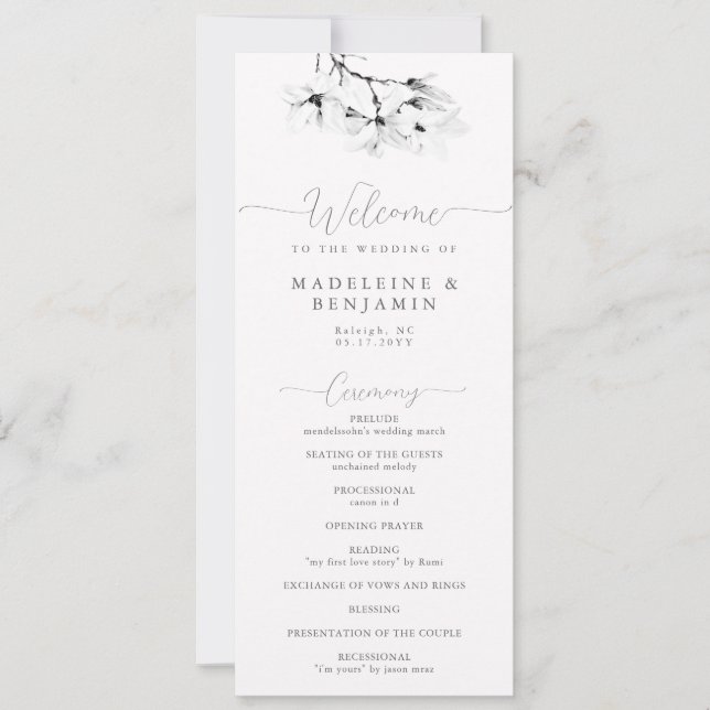 Programa de Casamento Moderno Elegante de Magnolia (Frente)