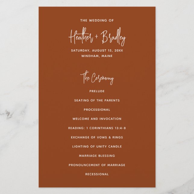 Programa de Casamento Moderno em Cobre Minimalista (Frente)