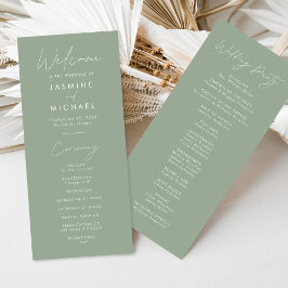 Programa de Casamento Moderno em Verde Sage com Le