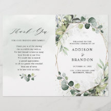 Programa de Casamento Moderno Eucalyptus Sage Gree