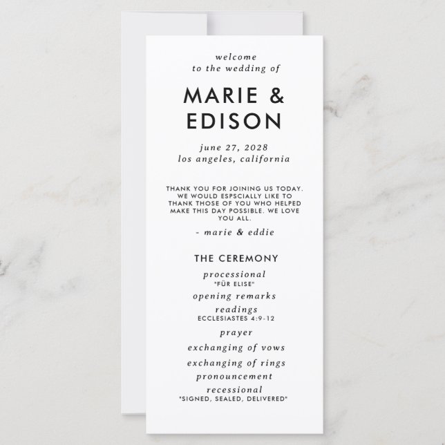Programa de Casamento Moderno Minimalista Elegante (Frente)