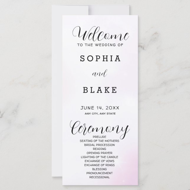 Programa de Casamento Moderno Rosa e Branco (Frente)