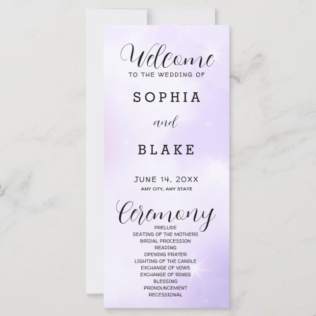 Programa de Casamento Moderno Roxo e Branco (Frente)