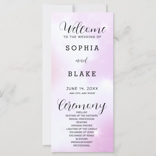 Programa de Casamento Moderno Roxo e Branco (Frente)