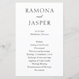 Programa de Casamento Moderno Simples Negro e Bran