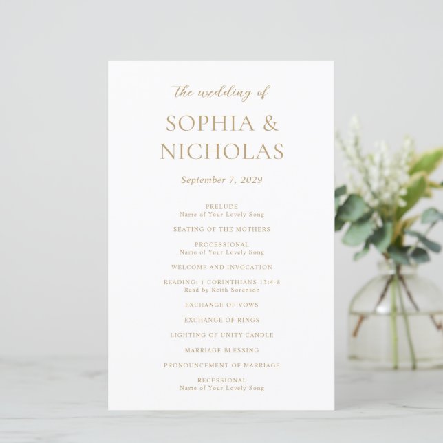Programa de Casamento Moderno Sophia Dourado (Em pé/Frente)