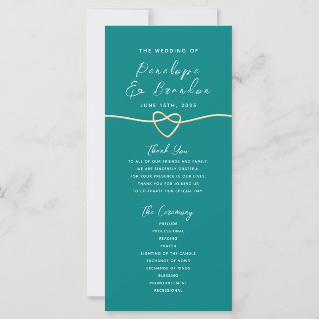 Programa de Casamento Moderno Turquesa (Frente)