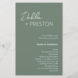 Programa de Casamento Moderno Verde Sage Minimalis
