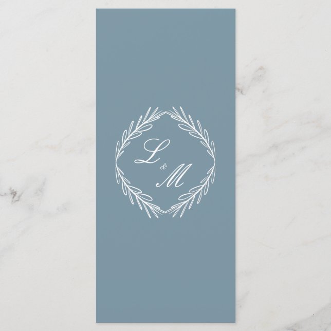 Programa de Casamento Monogram Script Branch Azul  (Frente)
