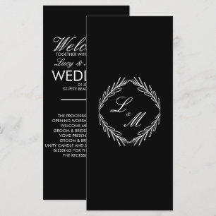 Programa de Casamento Monogram Script Branch Preto