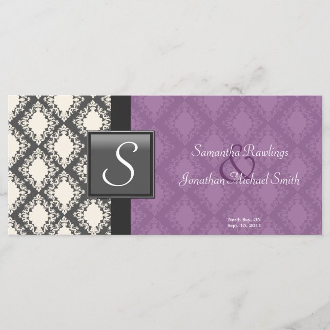Programa de Casamento - Monograma de Damasco Branc (Frente)