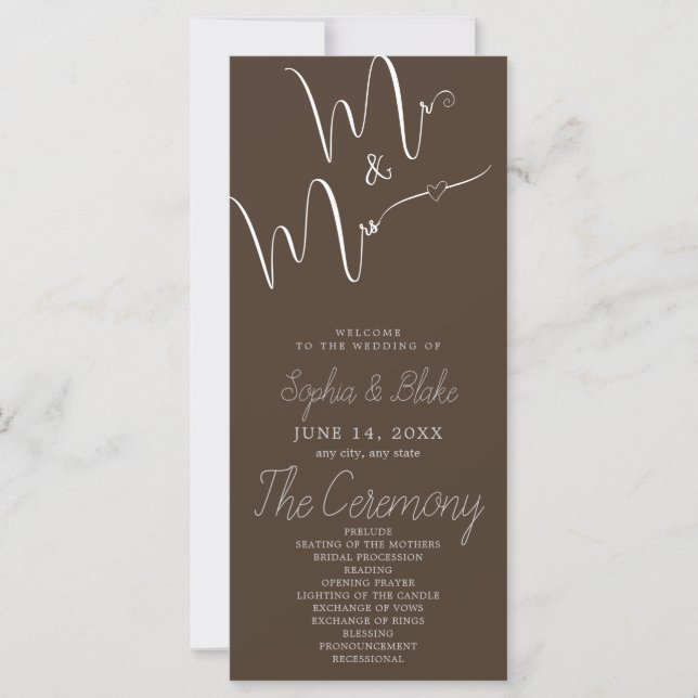 Programa de Casamento Mr & Mrs Minimalista Castanh (Frente)