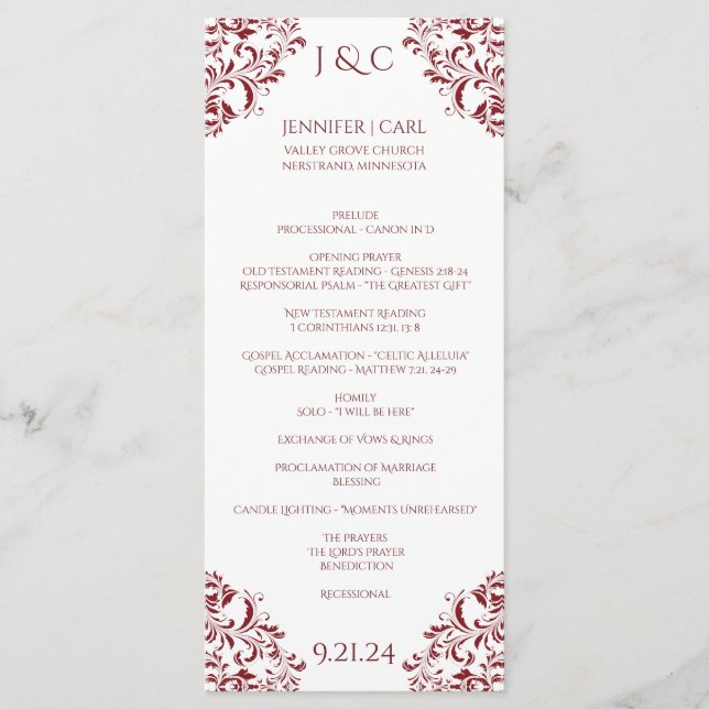 Programa de Casamento Nadine Vinho Marsala - Compr (Frente)