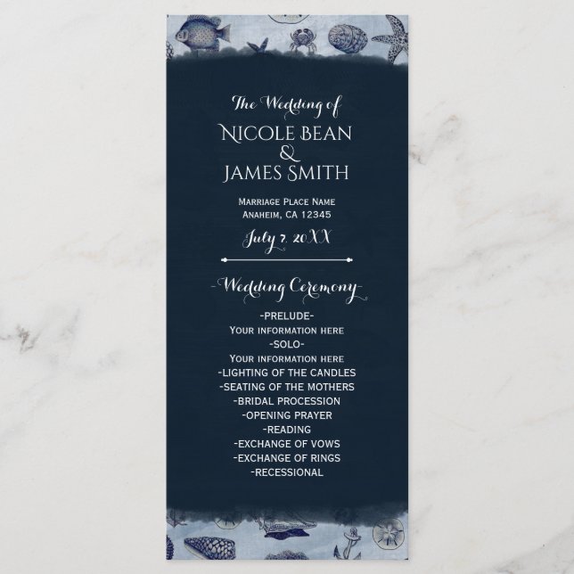 Programa de Casamento Náutico Vintage Vida Marinha (Frente)