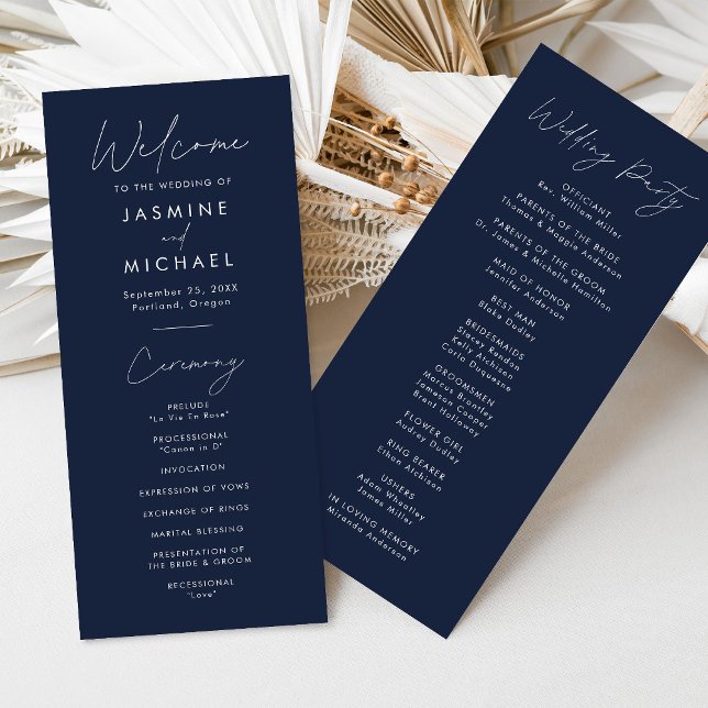 Programa de Casamento Navy com Letra Moderna (Criador carregado)