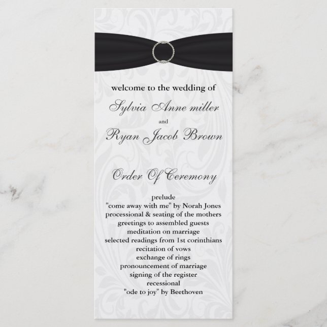 programa de casamento negro damask (Frente)