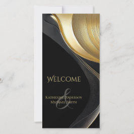 Programa de Casamento Negro e Dourado Abstrato