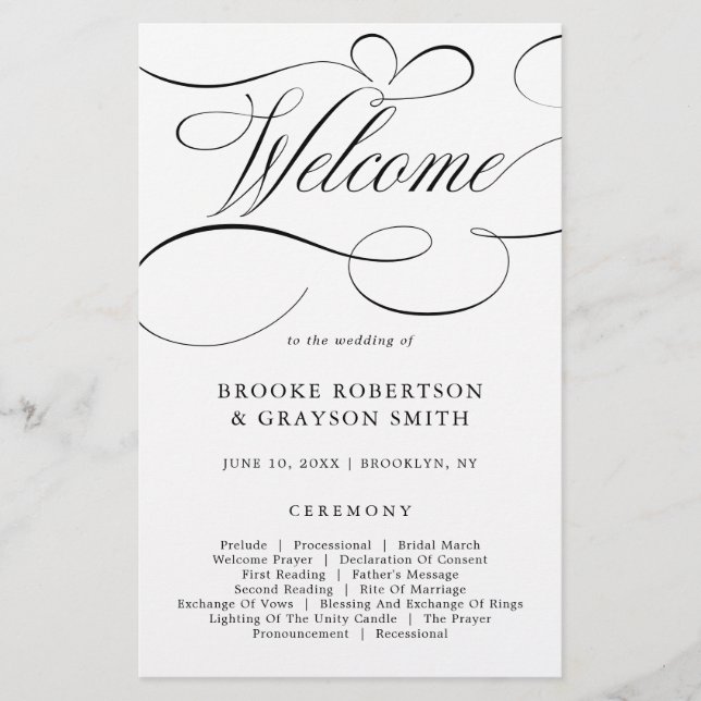 Programa de Casamento Negro eterno de caligrafia m (Frente)